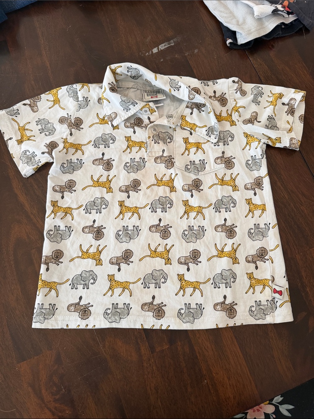 Kids Short-Sleeve Animal Print Polo Shirt - White/Yellow/Grey